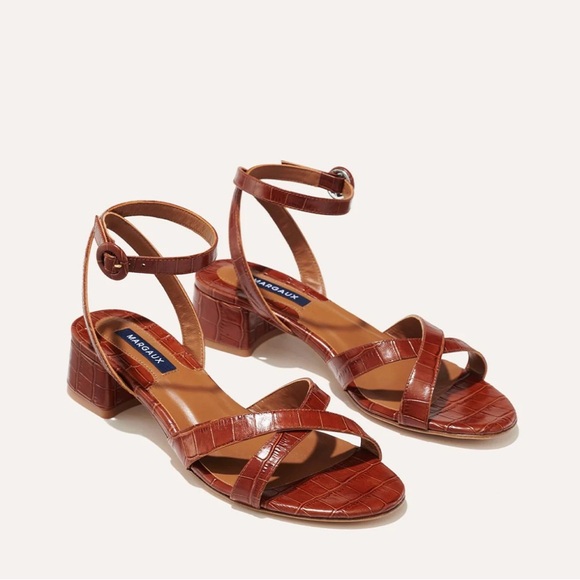 Margaux Shoes - NWT Margaux Lena Sandal in Mahogany Croc Embossed